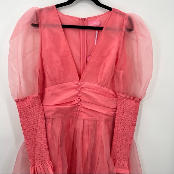 NWT Sugar Thrillz Talk About Forever Organza Mini Dress Sheath Bodycon Barbie - Picture 3 of 9